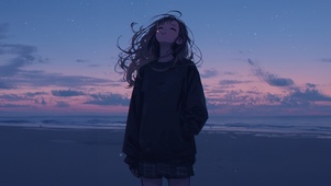 海边抽烟少女