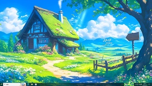 绿色白云森林小屋
