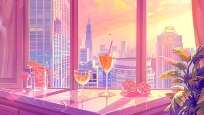 夕阳下的悠闲小酌时光