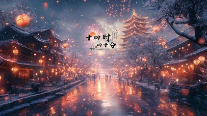 雪夜古风烟火街道