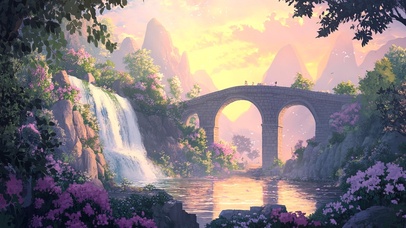 宁静的古桥小山庄