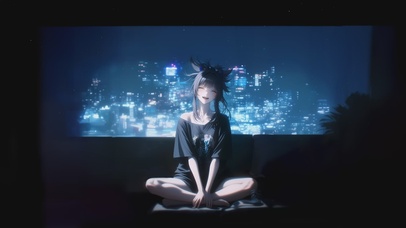 治愈小清新可爱盘腿女孩