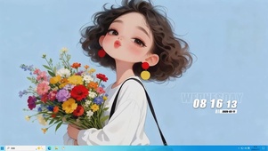 手拿鲜花女孩桌面主题