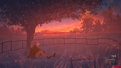 夕阳树叶秋叶少女