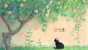 林荫树下黑猫