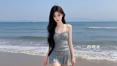 海边长发美女