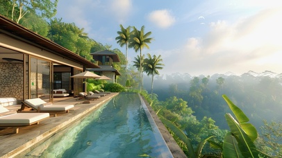 森林中的无边泳池