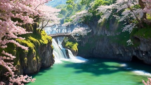 山间泉水樱花
