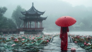 雨夜桥边红衣女