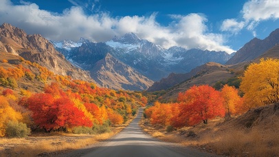 雪山脚下的枫林公路