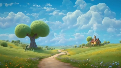 蓝天白云护眼树木