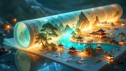 唯美创意山水画轴