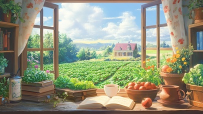 乡下小屋窗外风景