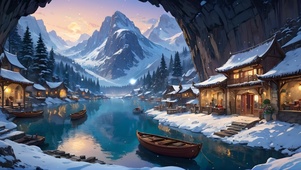 雪中洞边小镇