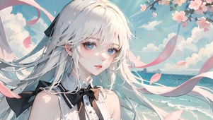海边花瓣少女