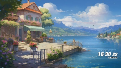 护眼蓝天白云房屋海景