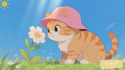 小橘猫治愈风景桌面