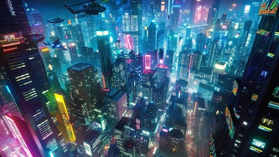 俯瞰霓虹城市夜景