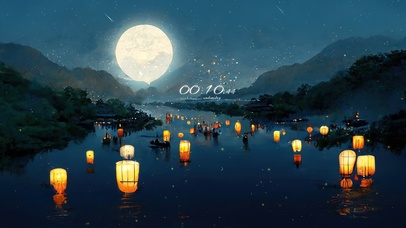 4K唯美治愈中秋河上花灯