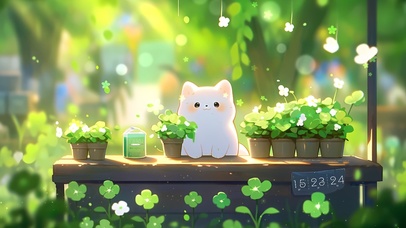 治愈护眼清晰四叶草猫咪