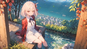 清纯山边溪水少女