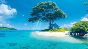 4k蔚蓝大海古树