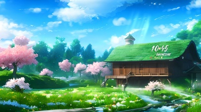 4k蓝天樱花小屋