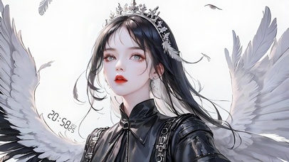 空中黑白翅天使少女