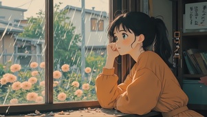 窗台边发呆的女孩