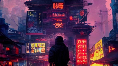 未来的霓虹灯日本古城