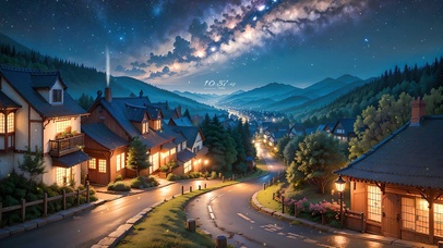 4K唯美治愈古风小镇夜晚星空