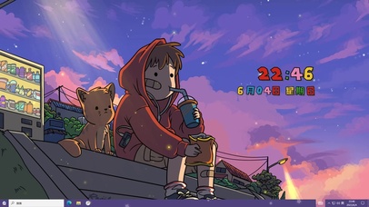 4k夕阳下的小男孩和小猫
