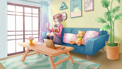 在洒满阳光的房间看书的少女