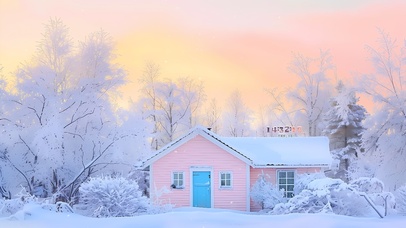 唯美的雪景小屋