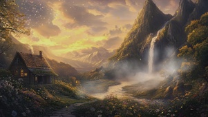 晨昏交界的山谷