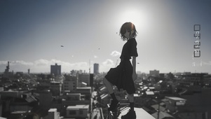 黑白废墟少女
