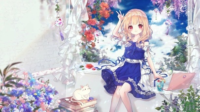 朝露繁花中的元气少女