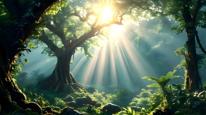 大自然风景阳光森林绿色清新护眼