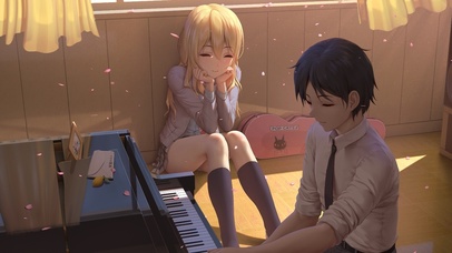 4K 黑丝动漫少女情侣弹钢琴