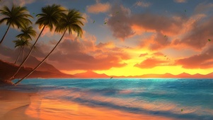 傍晚日落沙滩