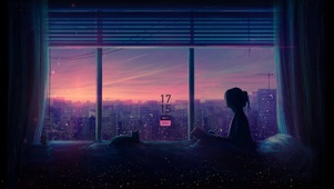 插画窗边女孩