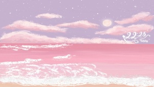 手绘油画唯美粉海滩