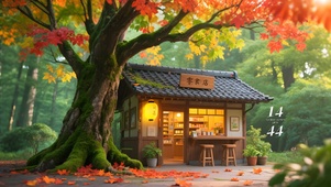 秋天树下零食店