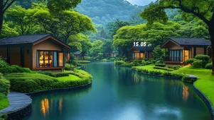 清新护眼河畔房屋