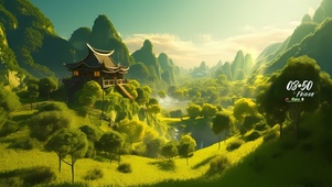 唯美绿色山川建筑