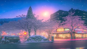 樱花街道风雪