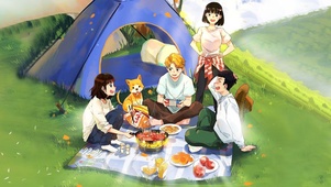 （免费）女孩男孩们山上露营野餐