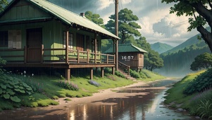 4K唯美治愈雨天乡村小路木屋