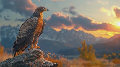 4K老鹰飞鹰翱翔晚霞高天飞禽