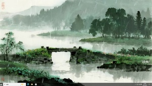 雨中湖泊